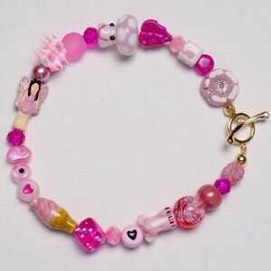 new! handmade charm bracelet chunky pearls indie kidcore funky random co…